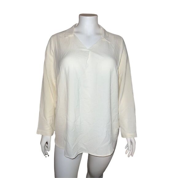 CJ Banks Ivory Textured Boho Blouse Top Shirt Plus Size 2X NWT - Picture 1 of 7